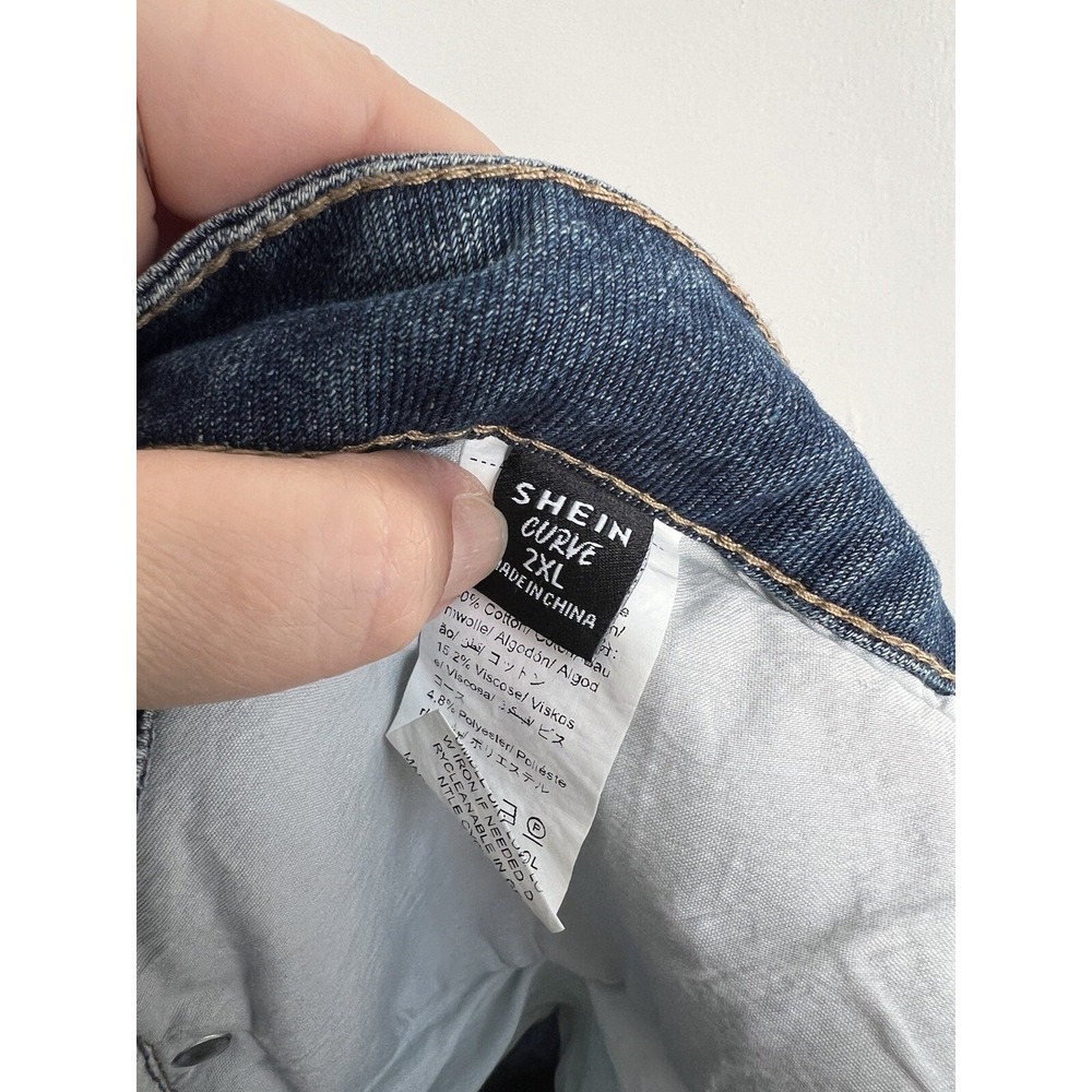Shein Curve 2XL Jeans Womens Blue Denim Mom Distressed High Rise Cotton - Picture 8 of 11